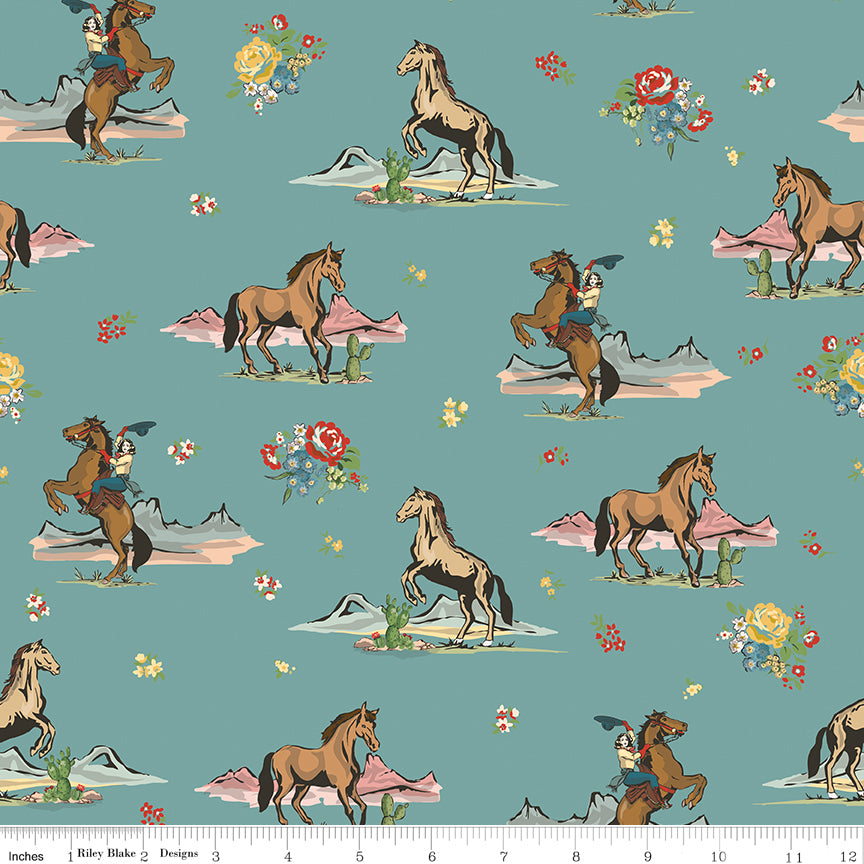 Cowgirl Main Blue Riley Blake Designs Fabric by the Yard