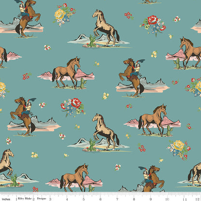 Cowgirl Main Blue Riley Blake Designs Fabric by the Yard