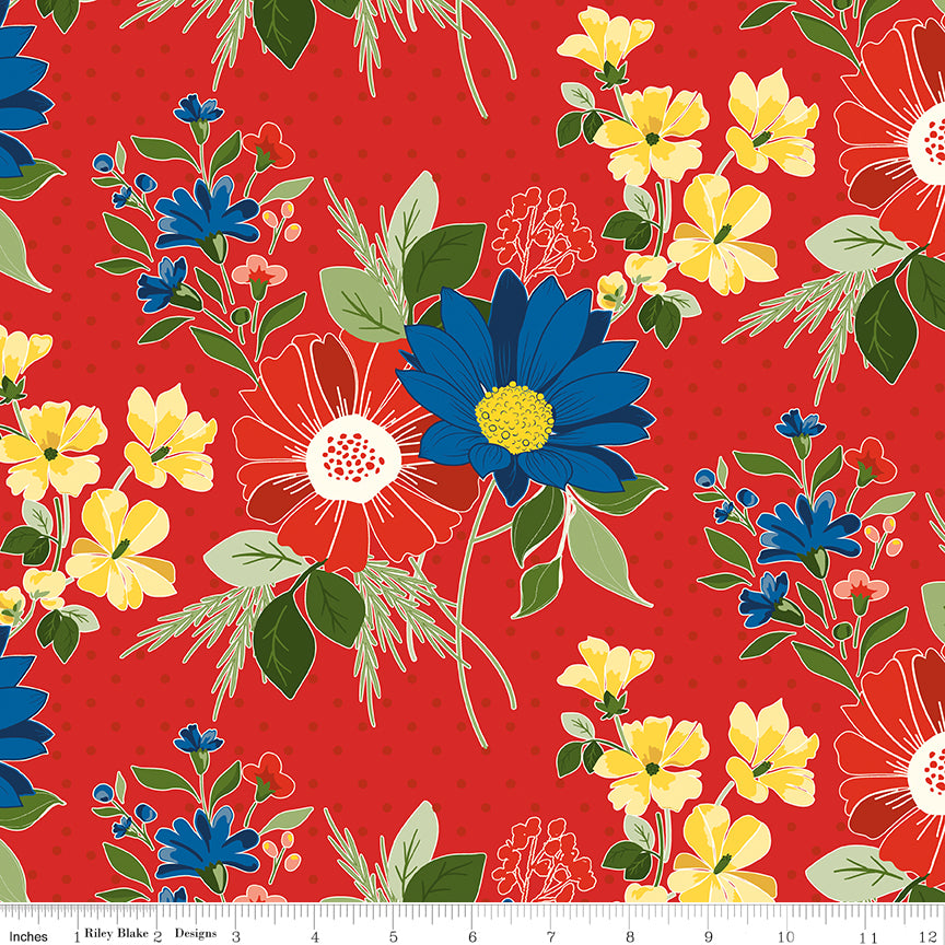 Summer's in Town Main Red Fabric by the Yard or Fat Quarter - Sandy Gervais for Riley Blake Designs