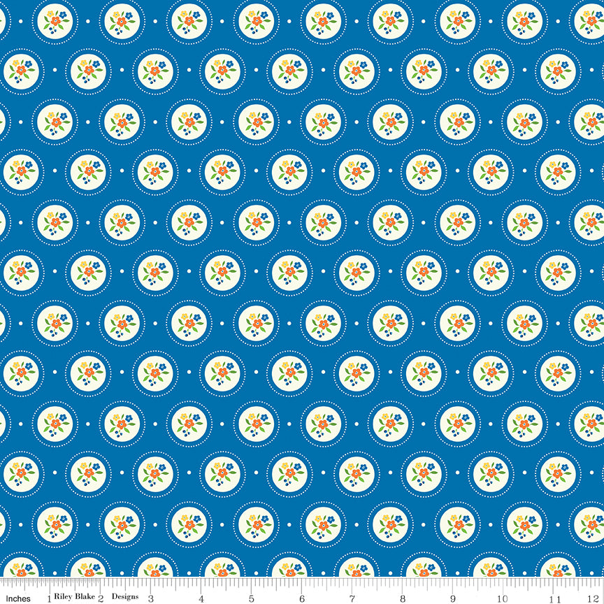 Summer's in Town Cameo Blue Fabric by the Yard or Fat Quarter - Sandy Gervais for Riley Blake Designs