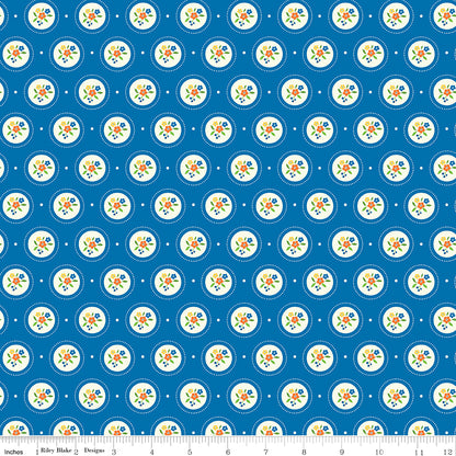Summer's in Town Cameo Blue Fabric by the Yard or Fat Quarter - Sandy Gervais for Riley Blake Designs