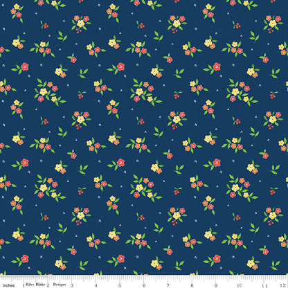 Summer's in Town Floral Navy Fabric by the Yard or Fat Quarter - Sandy Gervais for Riley Blake Designs