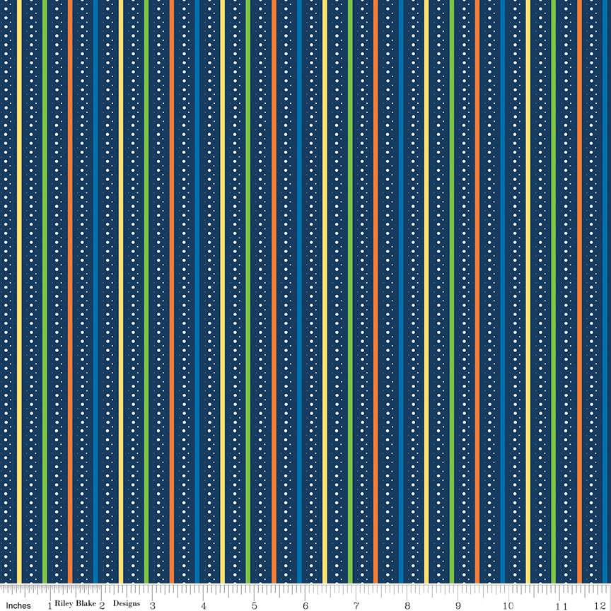 Summer's in Town Stripes Navy Fabric by the Yard or Fat Quarter - Sandy Gervais for Riley Blake Designs