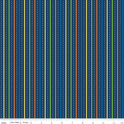 Summer's in Town Stripes Navy Fabric by the Yard or Fat Quarter - Sandy Gervais for Riley Blake Designs