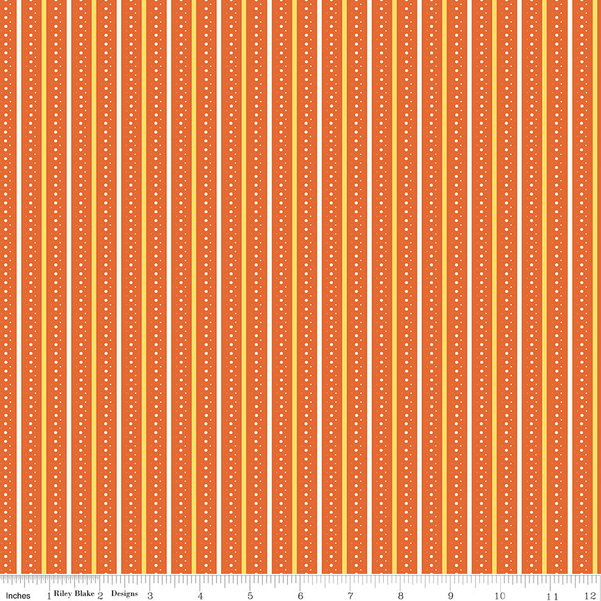 Summer's in Town Stripes Orange Fabric by the Yard or Fat Quarter - Sandy Gervais for Riley Blake Designs