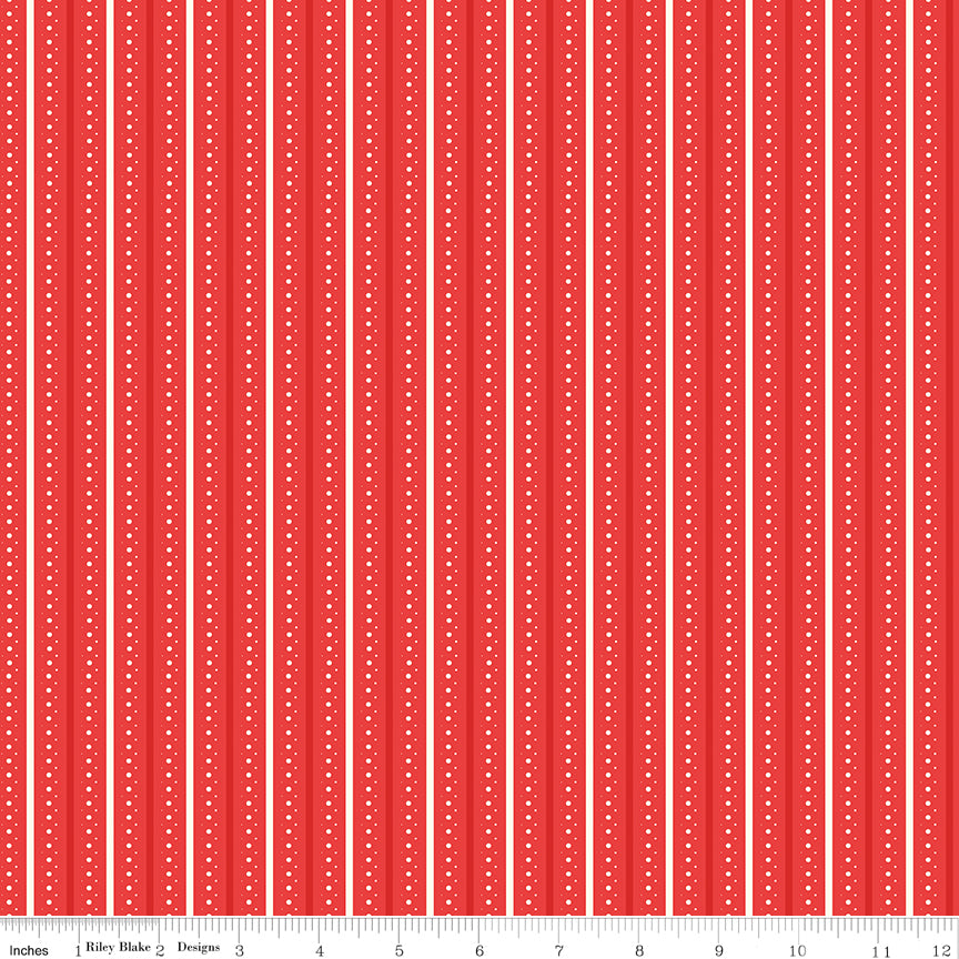 Summer's in Town Stripes Red Fabric by the Yard or Fat Quarter - Sandy Gervais for Riley Blake Designs