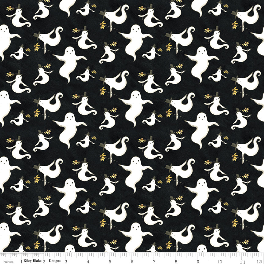 Spooky Ghosts Black Fabric by the Yard or Fat Quarter - Teresa Kogut for Riley Blake Designs