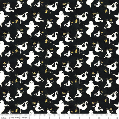 Spooky Ghosts Black Fabric by the Yard or Fat Quarter - Teresa Kogut for Riley Blake Designs
