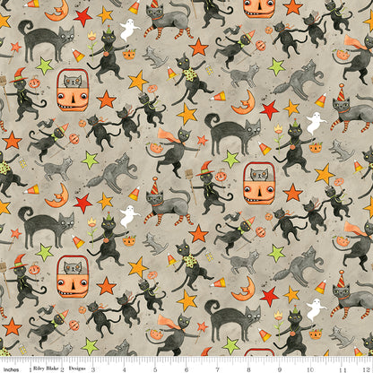 Spooky Cats Gray Halloween Riley Blake Halloween Teresa Kogut Fabric by the Yard