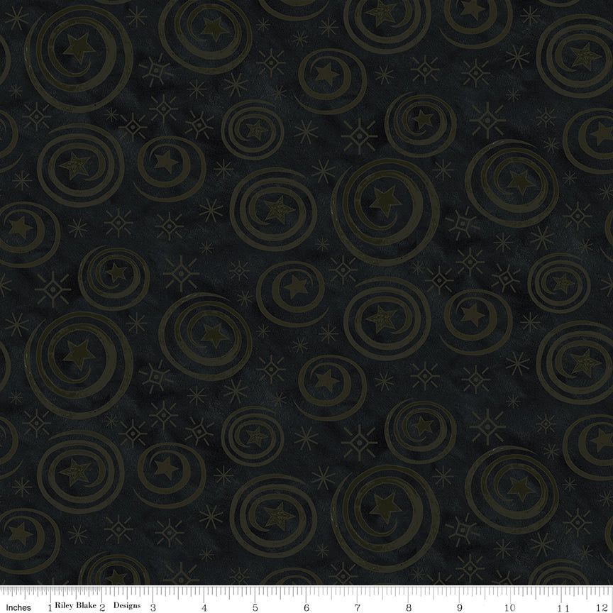 Spooky Stars and Swirls Black Halloween Teresa Kogut Fabric by the Yard