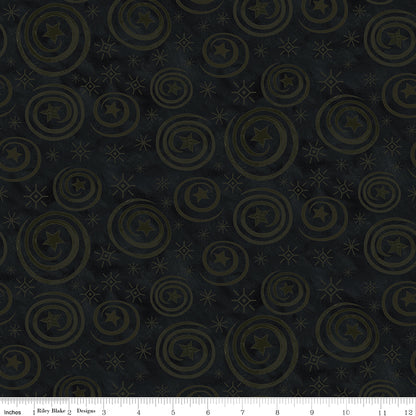 Spooky Stars and Swirls Black Halloween Teresa Kogut Fabric by the Yard