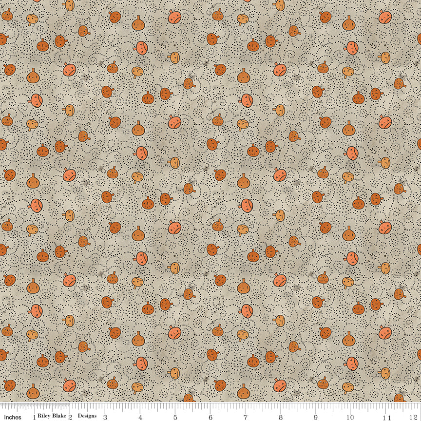 Spooky Pumpkins Gray Halloween Teresa Kogut Fabric by the Yard