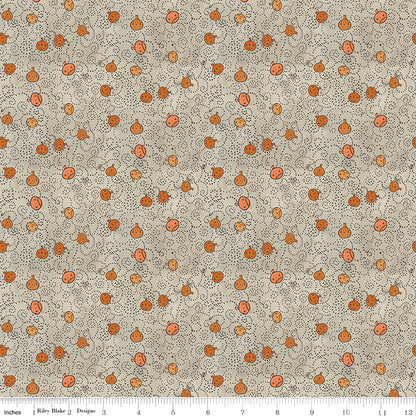 Spooky Pumpkins Gray Halloween Teresa Kogut Fabric by the Yard