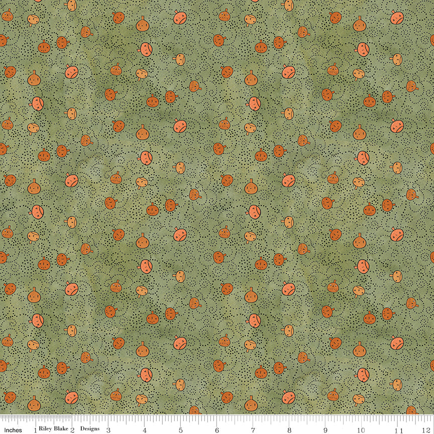 Spooky Pumpkins Green Halloween Teresa Kogut Fabric by the Yard