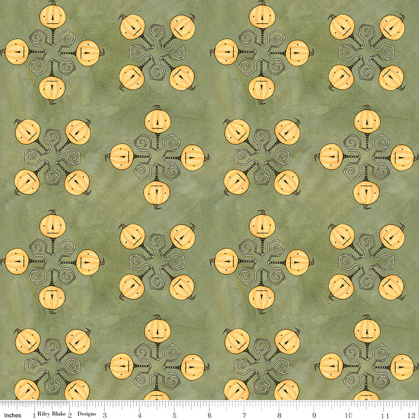 Spooky Jacks Green Halloween Teresa Kogut Fabric by the Yard