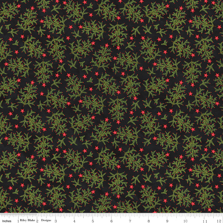 Northern Christmas Whimsical Trees Black Christmas Teresa Kogut Riley Blake Fabric by the Yard