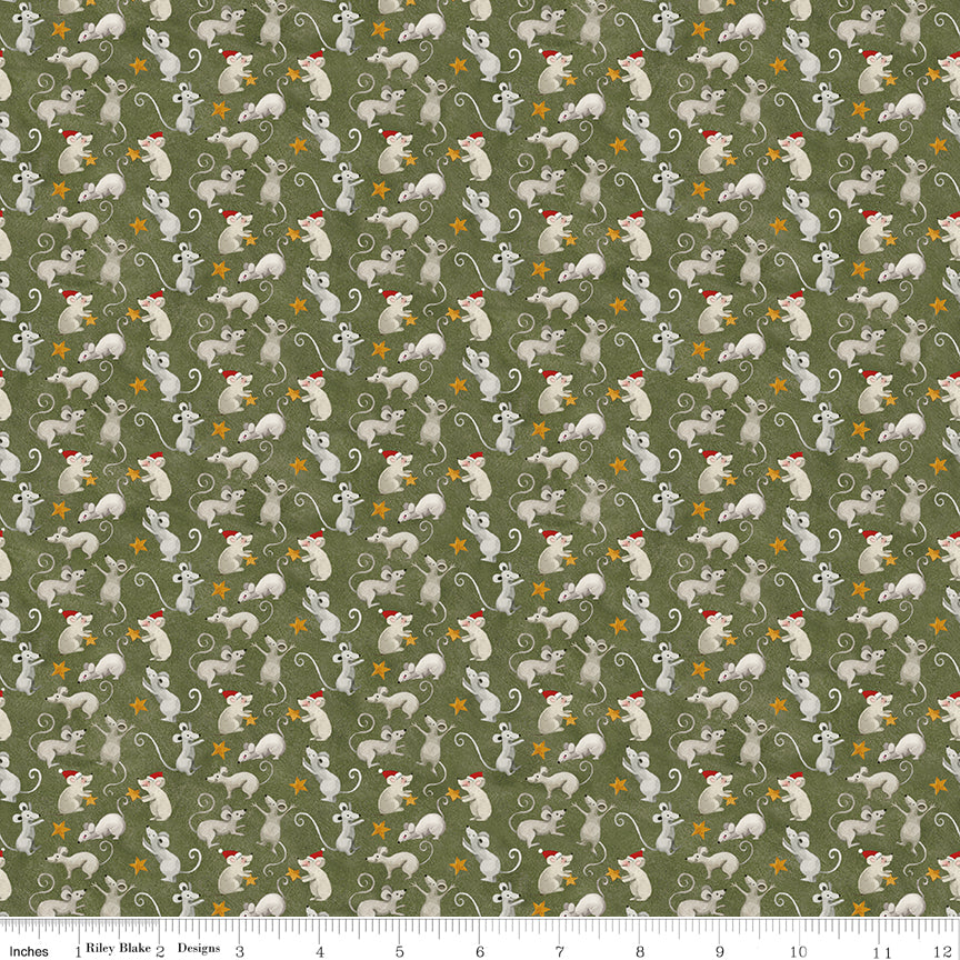 Northern Christmas Mice Green Christmas Teresa Kogut Riley Blake Fabric by the Yard