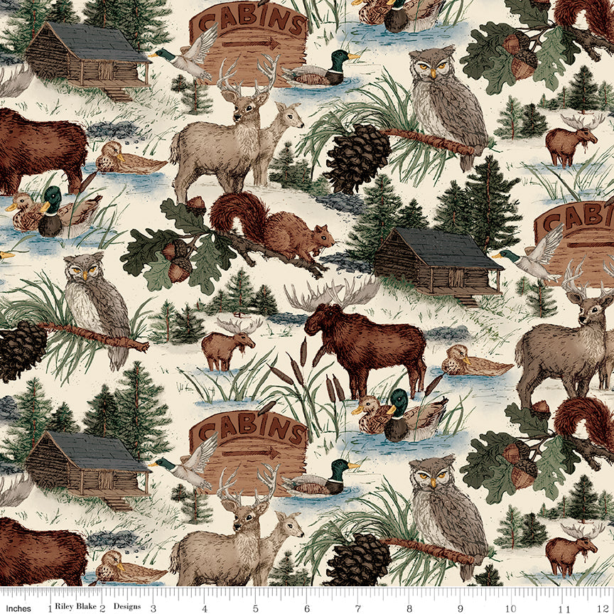 Whispering Pines Main Cream Fabric by the Yard