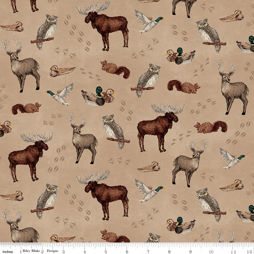 Whispering Pines Animal Toss Tan Fabric by the Yard