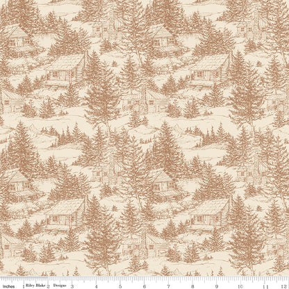 Whispering Pines Cabins Brown Fabric by the Yard