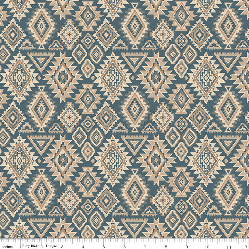 Whispering Pines Geometric Blue Fabric by the Yard