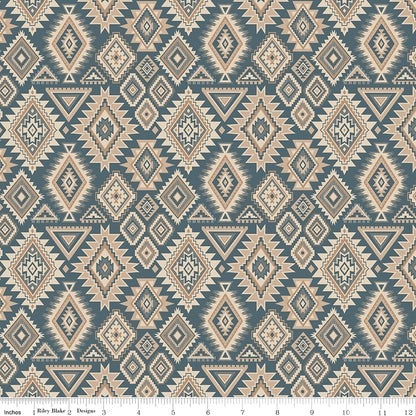 Whispering Pines Geometric Blue Fabric by the Yard