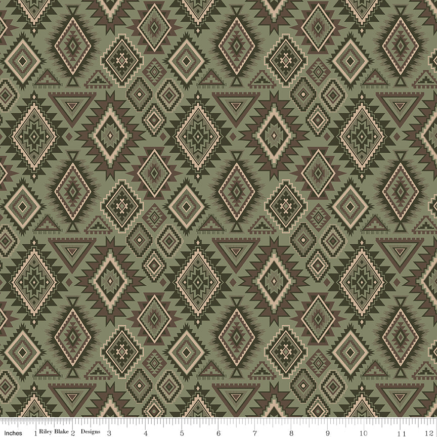 Whispering Pines Geometric Green Fabric by the Yard
