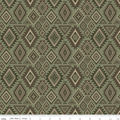 Whispering Pines Geometric Green Fabric by the Yard