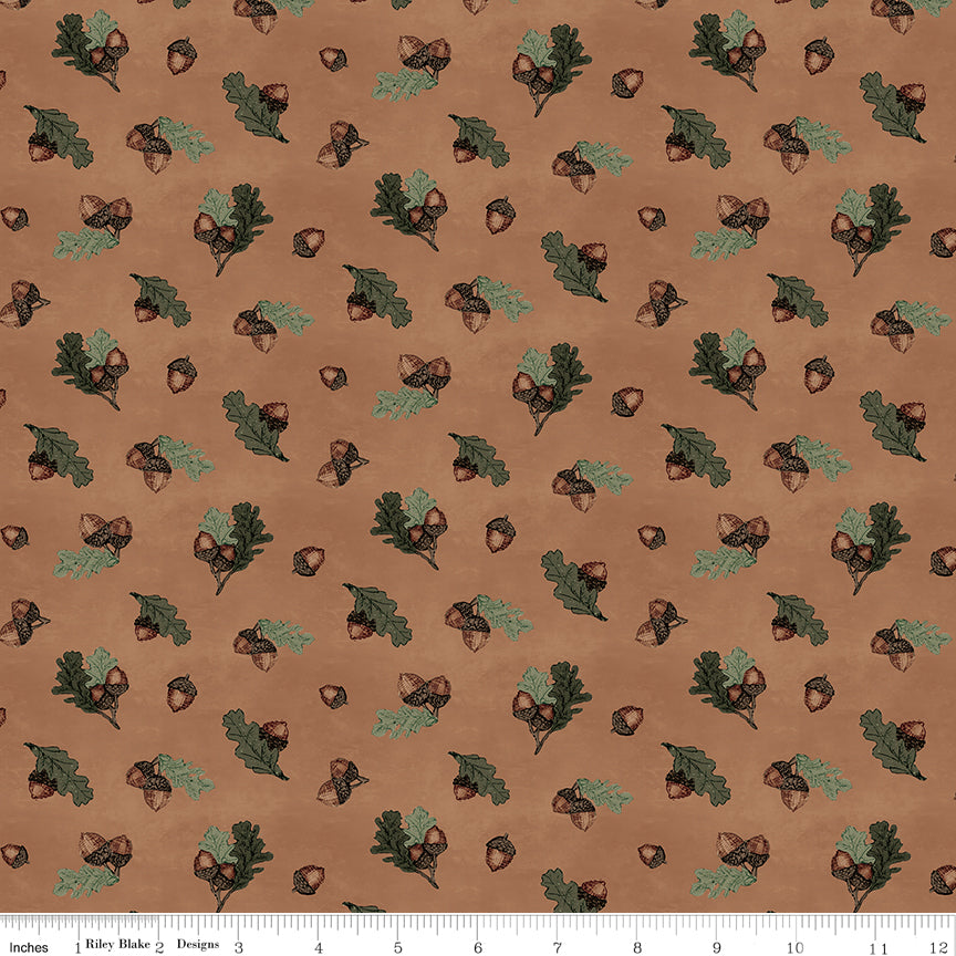 Whispering Pines Acorns Brown Fabric by the Yard