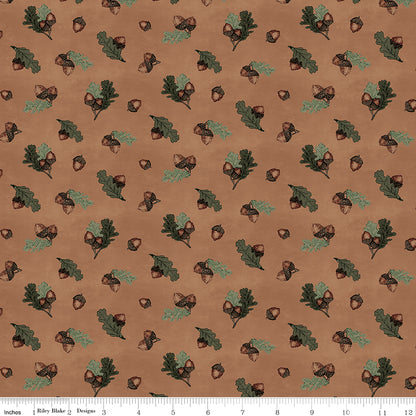 Whispering Pines Acorns Brown Fabric by the Yard