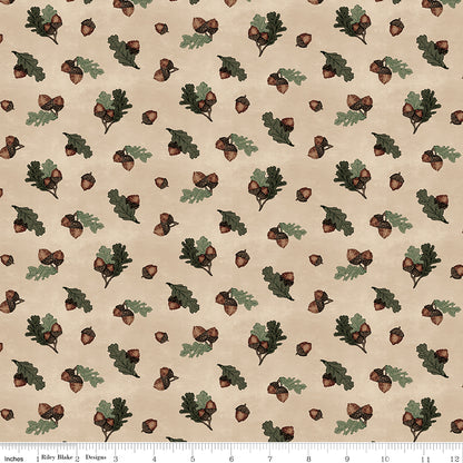 Whispering Pines Acorns Tan Fabric by the Yard