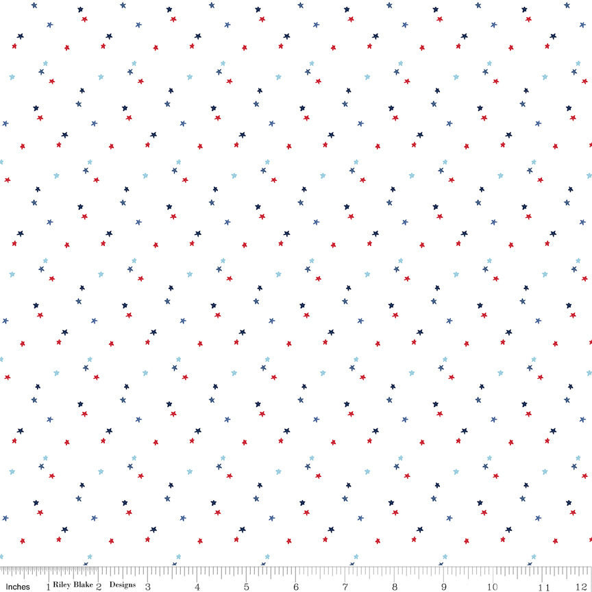 Seasonal Basic Stars White, Patriotic Riley Blake Fabric by the Yard