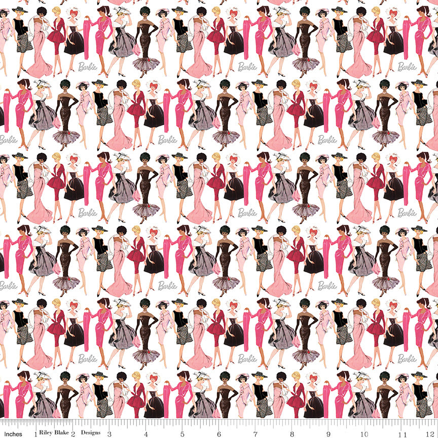 Barbie Vintage Fashion White Riley Blake Designs Fabric by the Yard