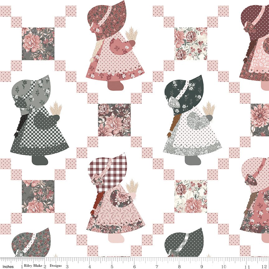 A Walk on the Prairie Sunbonnet Sue Wideback Fabric 107/108" White - Ray of Sonshine Design