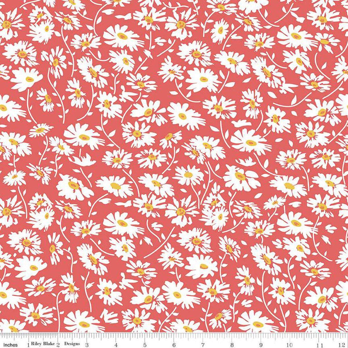 Always in Season Daisy Sky - C15104 - RED - Riley Blake Designs - Floral Fabric - Cotton Fabric by the yard - Ray of Sonshine Design