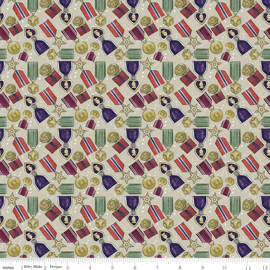 American Honor Medals Khaki Riley Blake Designs Fabric by the Yard - Ray of Sonshine Design