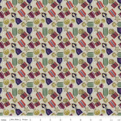 American Honor Medals Khaki Riley Blake Designs Fabric by the Yard - Ray of Sonshine Design