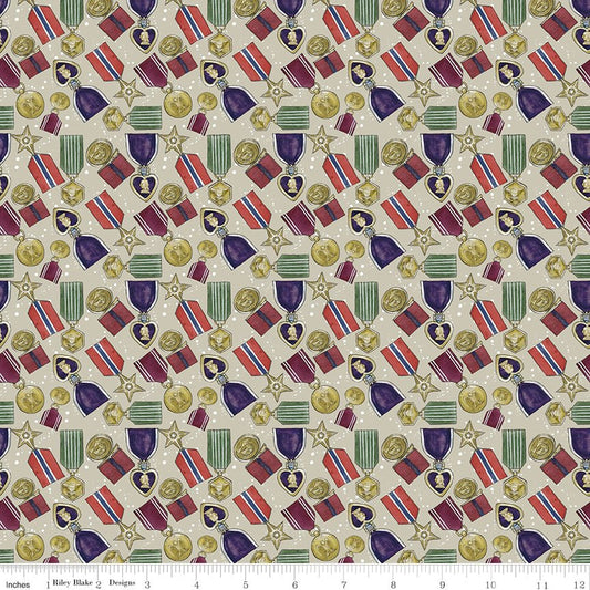 American Honor Medals Khaki Riley Blake Designs Fabric by the Yard - Ray of Sonshine Design