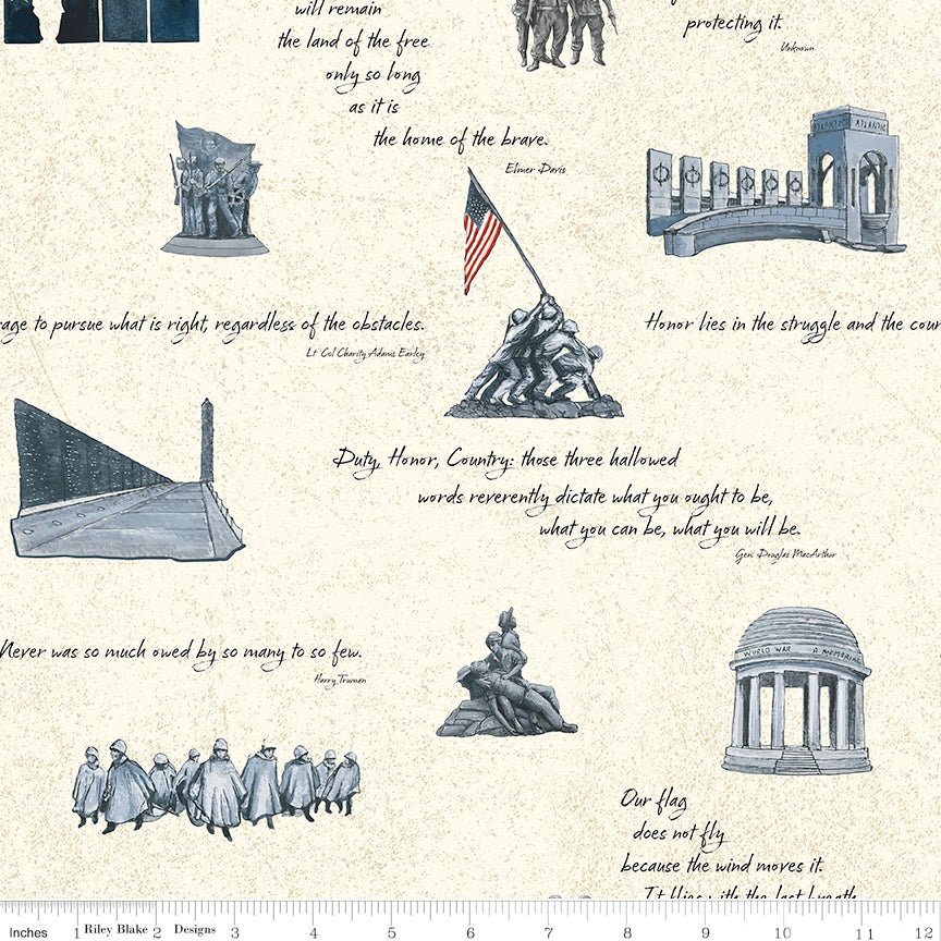 American Honor Monument Cream - Riley Blake Quilting Cotton by the Yard (C17090 - CREAM) - Ray of Sonshine Design