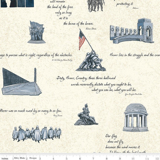 American Honor Monument Cream - Riley Blake Quilting Cotton by the Yard (C17090 - CREAM) - Ray of Sonshine Design