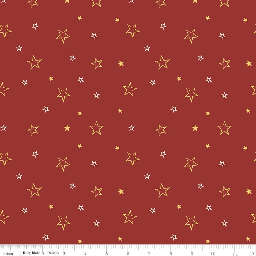 American Honor Stars Barn Red by Riley Blake - Quilting Cotton - Ray of Sonshine Design