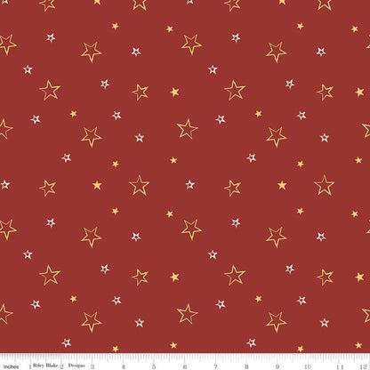American Honor Stars Barn Red by Riley Blake - Quilting Cotton - Ray of Sonshine Design