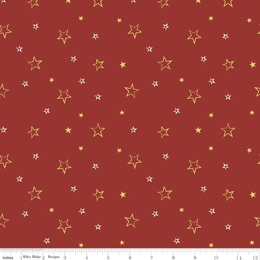 American Honor Stars Barn Red by Riley Blake - Quilting Cotton - Ray of Sonshine Design