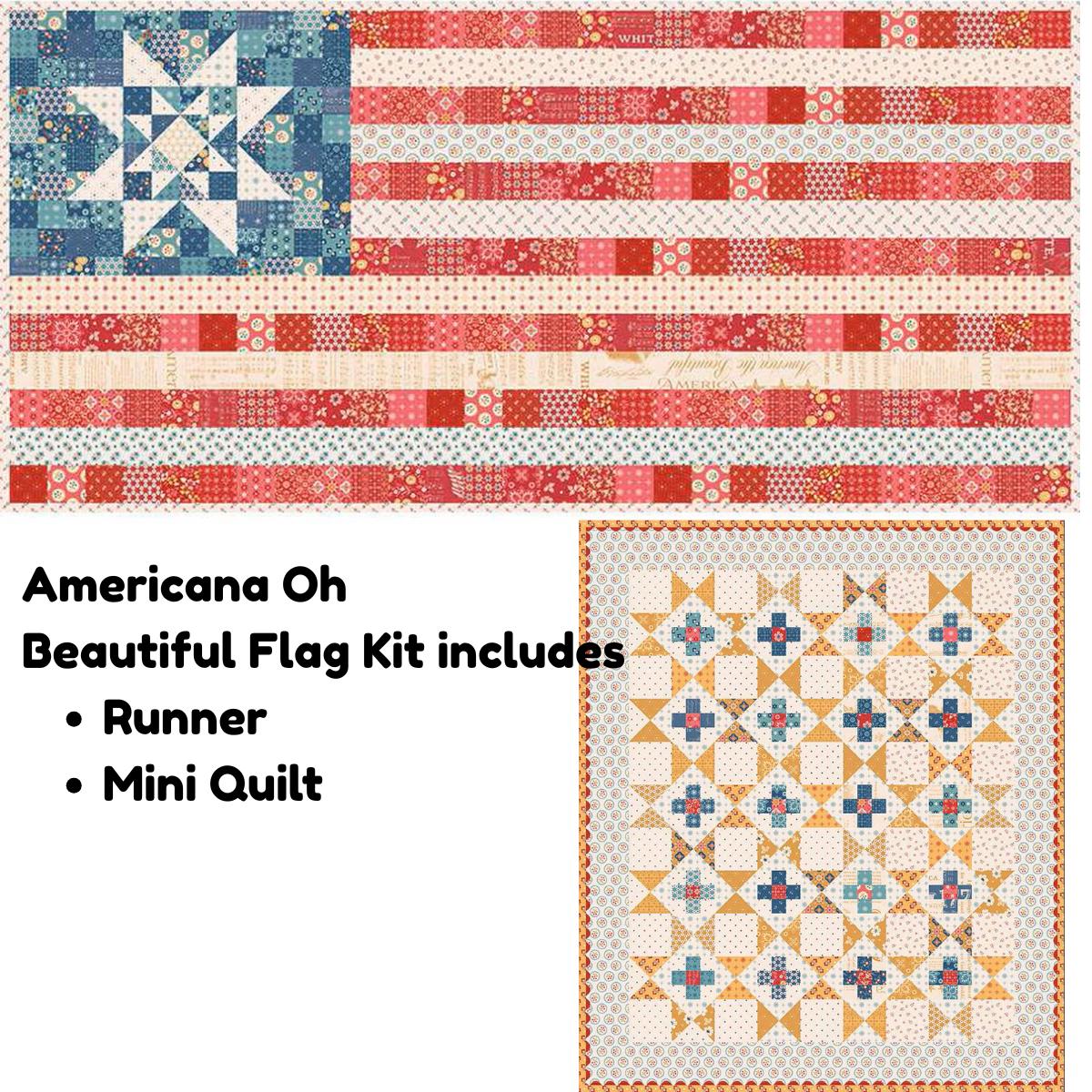 Americana Oh Beautiful Flag Runner & Amber Waves Mini Quilt Kit. KT - 16081 - Ray of Sonshine Design