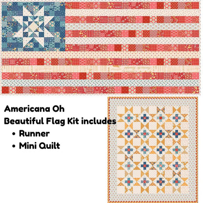 Americana Oh Beautiful Flag Runner & Amber Waves Mini Quilt Kit. KT - 16081 - Ray of Sonshine Design