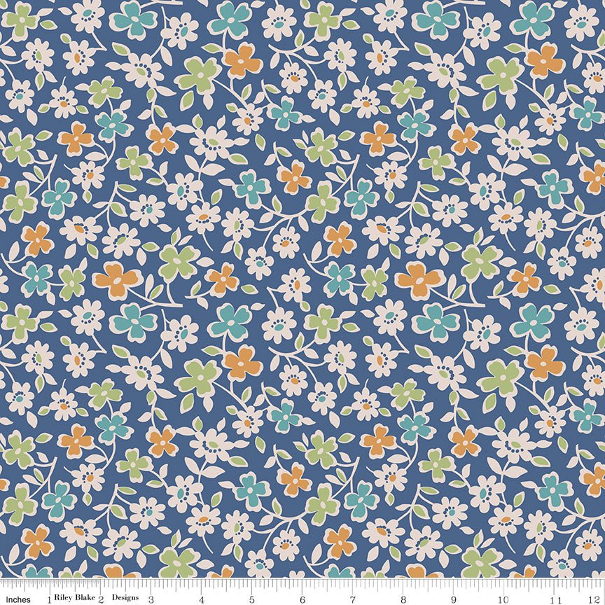 Autumn Cosmos Denim Riley Blake Wideback Fabric 107/108" Fabric by the Yard - Ray of Sonshine Design