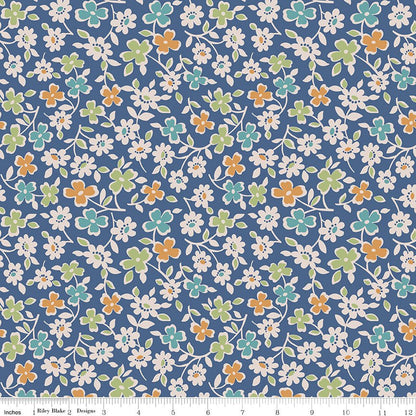 Autumn Cosmos Denim Riley Blake Wideback Fabric 107/108" Fabric by the Yard - Ray of Sonshine Design