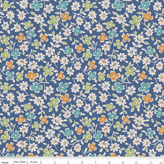 Autumn Cosmos Denim Riley Blake Wideback Fabric 107/108" Fabric by the Yard - Ray of Sonshine Design