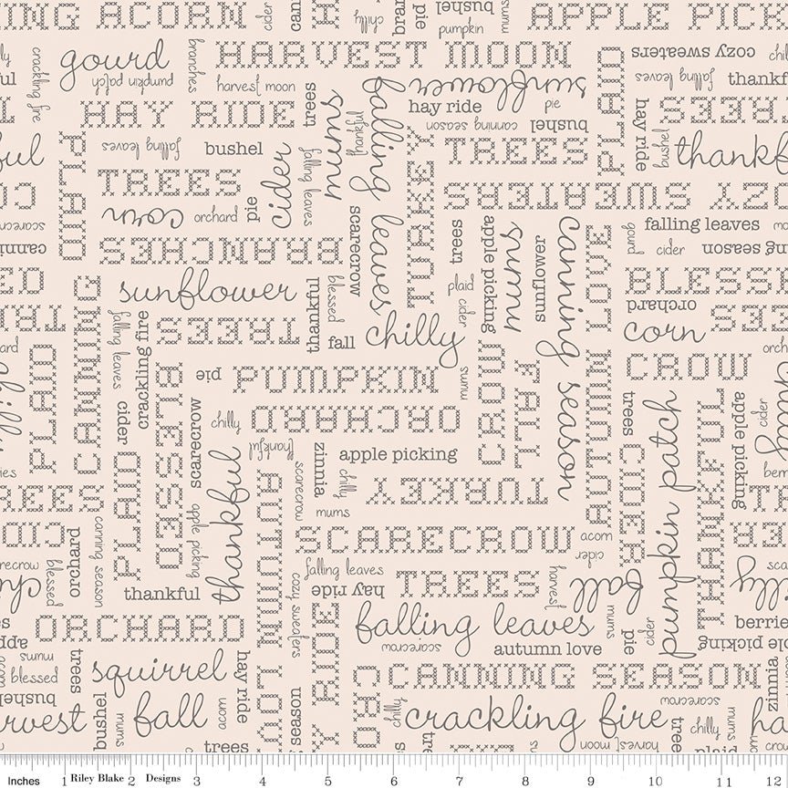 Autumn Words Latte Wideback Fabric 107/108" by the Yard | Riley Blake Designs - Ray of Sonshine Design