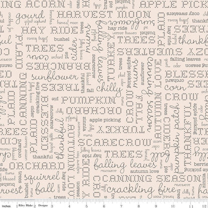 Autumn Words Latte Wideback Fabric 107/108" by the Yard | Riley Blake Designs - Ray of Sonshine Design